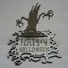 Laser Cut Happy Halloween Standing Decor Wooden Sign Free Vector