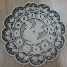 Laser Cut Wooden Decorative Squirrel Wall Clock Free Vector