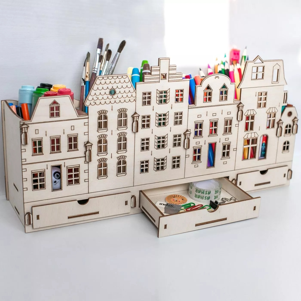 Laser Cut City Desk Organizer Storage Rack Drawers Free Vector