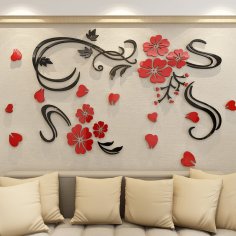 Laser Cut Flower Vine Acrylic Wall Decor Free Vector