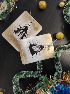 Laser Cut Christmas Tree Decor Happy New Year Postcards Free Vector
