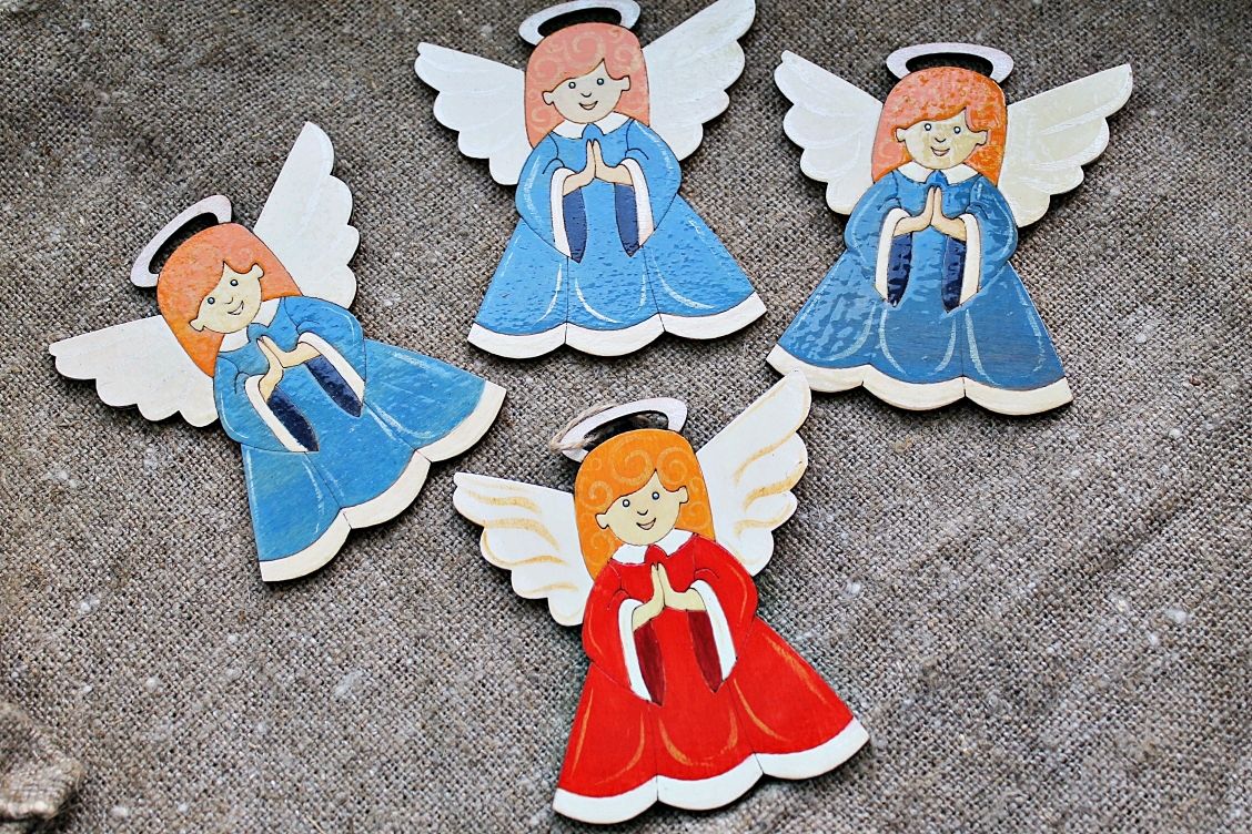 Laser Cut Angels Christmas Decoration Wood Cutout Free Vector