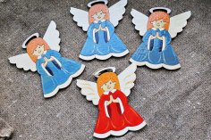 Laser Cut Angels Christmas Decoration Wood Cutout Free Vector