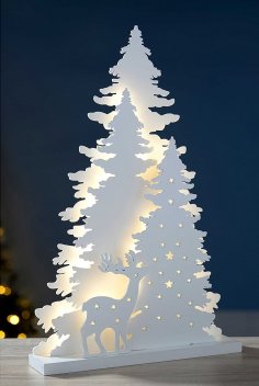 Laser Cut Tree Reindeer Scene Christmas Table Decoration Free Vector