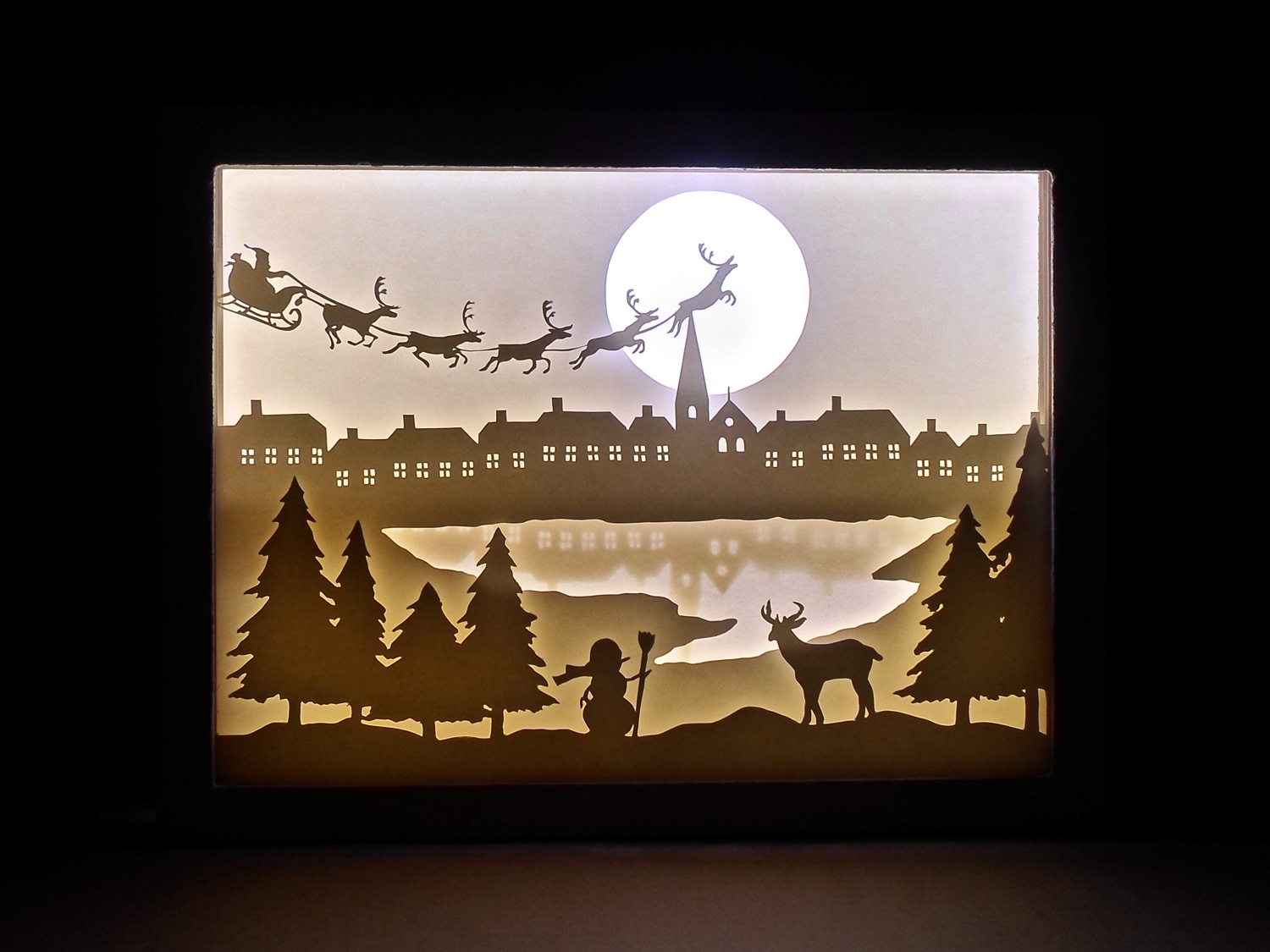 Laser Cut Christmas Shadow Box Night Light Paper Cut Free Vector