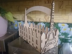 Laser Cut Eiffel Tower Flower Box Candy Basket Free Vector