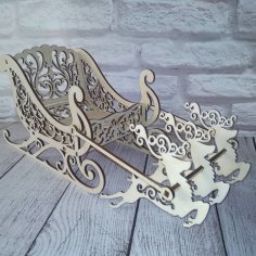 Laser Cut Santa Sleigh Reindeer Indoor Christmas Decoration Free Vector