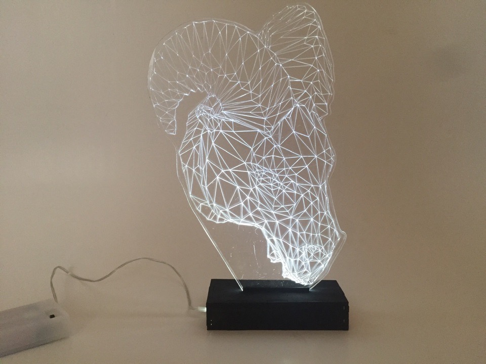 Laser Cut Ram Head 3D Optical Illusion Night Lamp Free Vector