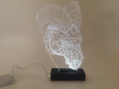 Laser Cut Ram Head 3D Optical Illusion Night Lamp Free Vector